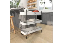 Rectangular White Iron 3 Tier Farmhouse Rolling Storage Cart 25 Rectangular White Iron 3 Tier Farmhouse Rolling Storage Cart -Home Furniture 276491 white metal bar cart room 90