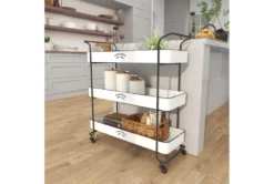 Rectangular White Iron 3 Tier Farmhouse Rolling Storage Cart 26 Rectangular White Iron 3 Tier Farmhouse Rolling Storage Cart -Home Furniture 276491 white metal bar cart room 91