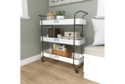 Rectangular White Iron 3 Tier Farmhouse Rolling Storage Cart 27 Rectangular White Iron 3 Tier Farmhouse Rolling Storage Cart -Home Furniture 276491 white metal bar cart room 92