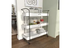 Rectangular White Iron 3 Tier Farmhouse Rolling Storage Cart 28 Rectangular White Iron 3 Tier Farmhouse Rolling Storage Cart -Home Furniture 276491 white metal bar cart room 93