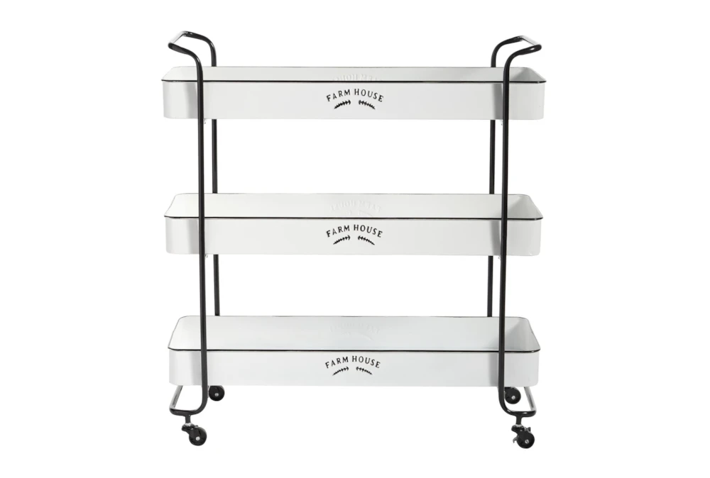 Rectangular White Iron 3 Tier Farmhouse Rolling Storage Cart 1 Rectangular White Iron 3 Tier Farmhouse Rolling Storage Cart