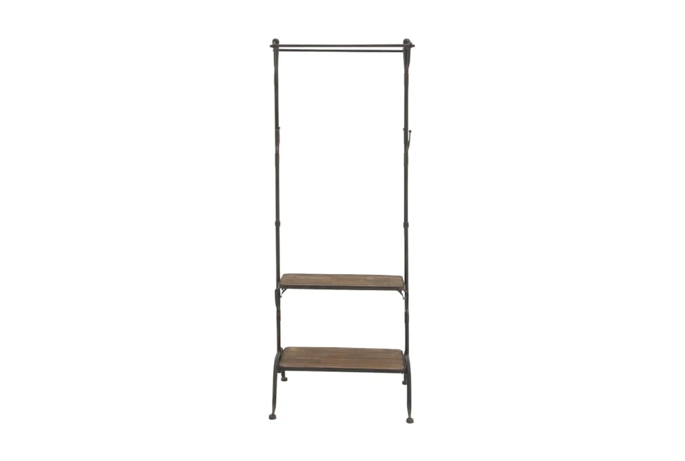 72" Black Metal + Wood Coat Rack With Shelves 8 72" Black Metal + Wood Coat Rack With Shelves - Image 8