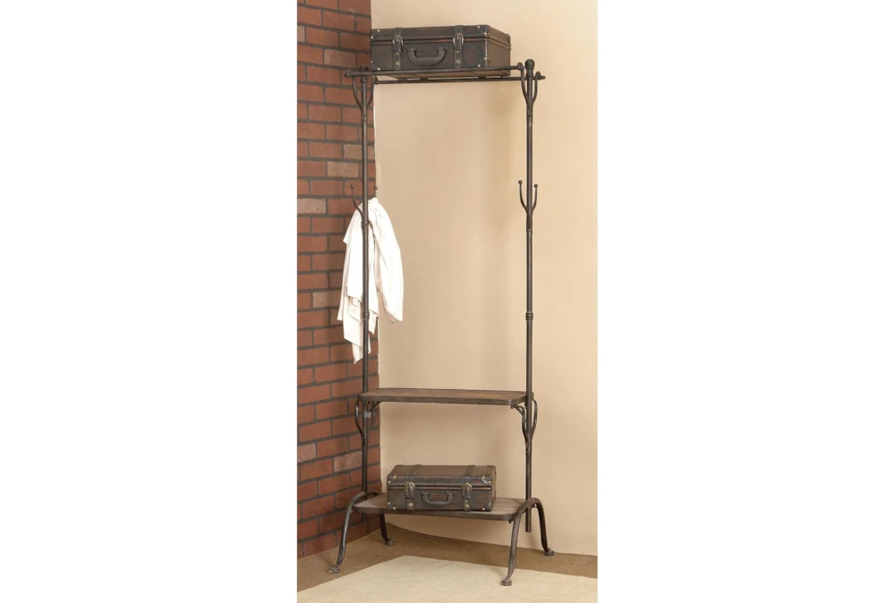 72" Black Metal + Wood Coat Rack With Shelves 10 72" Black Metal + Wood Coat Rack With Shelves - Image 10