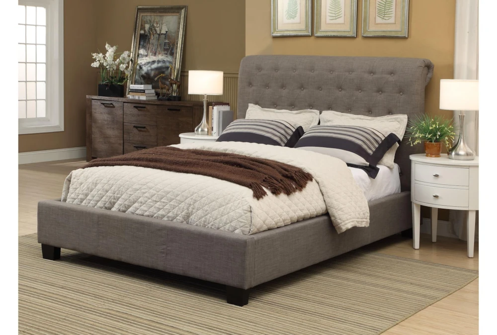 Upholstered Grey Tufted Queen Platform Bed 6 Upholstered Grey Tufted Queen Platform Bed - Image 6
