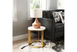 Marble & Circular Gold Base Side Table -Home Furniture 283841 white metal accent table room 85