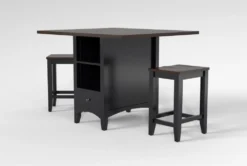 Kennedy Black 48" Counter With Backless Stools Set For 2 -Home Furniture 284351 black wood counter height set side 19