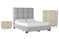 Boswell Queen Upholstered Storage 3 Piece Bedroom Set With Allen Chest Of Drawers + Nightstand
