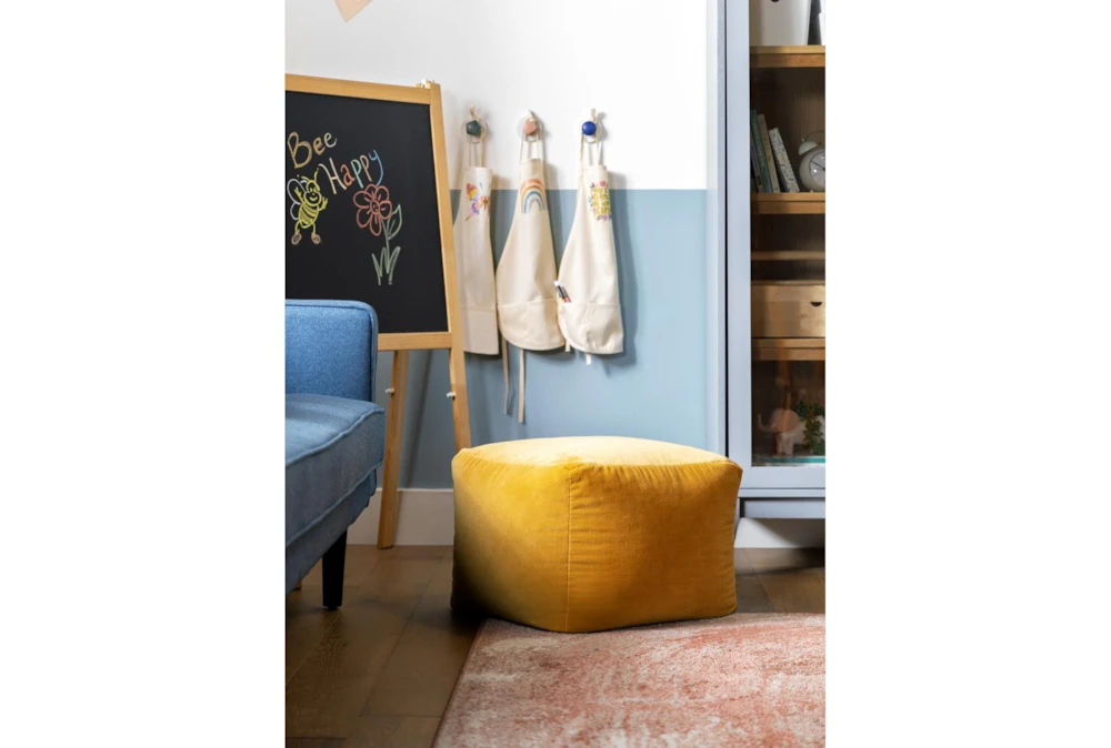 18X18 Golden Yellow Cotton Velvet Cube Floor Pouf 10 18X18 Golden Yellow Cotton Velvet Cube Floor Pouf - Image 10