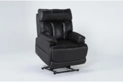 Clive Black Power Lift Recliner With Power Headrest, Lumbar & USB -Home Furniture 286170 black fabric lift detail 44