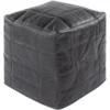 18X18 Black Pieced Leather Square Check Stitched Pouf Ottoman