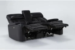 Eastwood Midnight 75" Power Reclining Storage Console Loveseat With Power Headrest & USB -Home Furniture 290155 black polyester console loveseat side 22