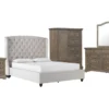 Mariah King Velvet Upholstered 5 Piece Bedroom Set With Chapman Dresser, Mirror, Wardrobe + 3-Drawer Nightstand