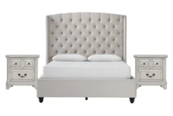 Mariah King Velvet Upholstered 3 Piece Bedroom Set With 2 Kincaid 2-Drawer Nightstands