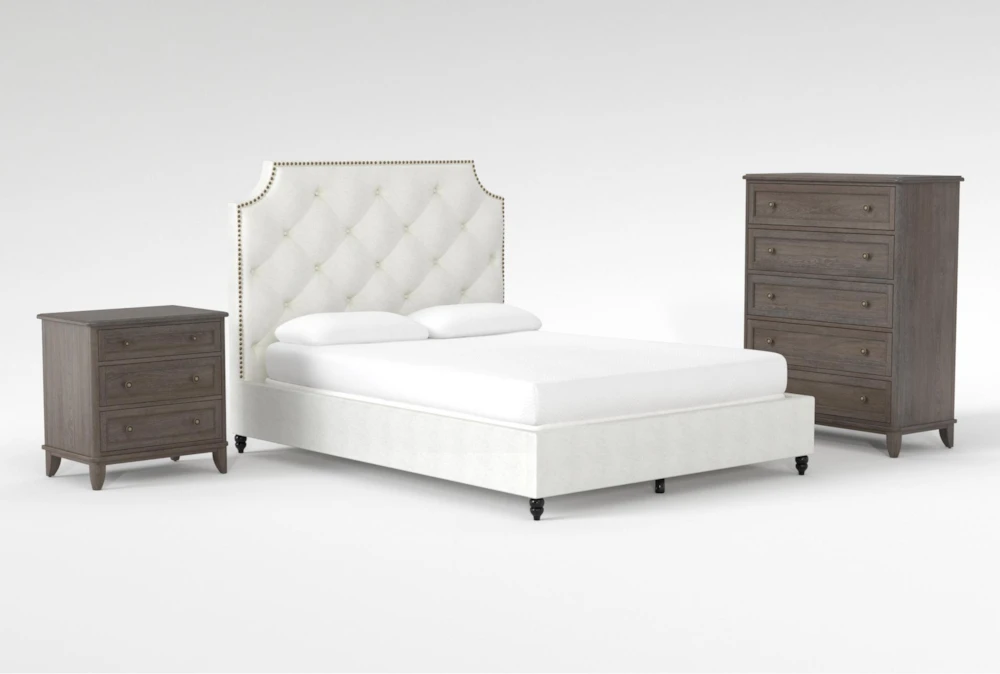 Sophia II King Upholstered Panel 3 Piece Bedroom Set With Candice II Chest Of Drawers + 3-Drawer Nightstand 1 Sophia II King Upholstered Panel 3 Piece Bedroom Set With Candice II Chest Of Drawers + 3-Drawer Nightstand