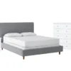 Dean Charcoal King Upholstered 3 Piece Bedroom Set With Larkin White Chest Of Drawers + Nightstand