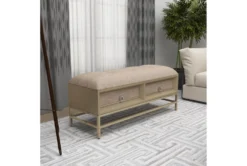 43X19 Beige Linen Storage Bench -Home Furniture 293304 beige linen bench room 90