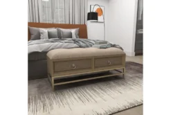 43X19 Beige Linen Storage Bench -Home Furniture 293304 beige linen bench room 91