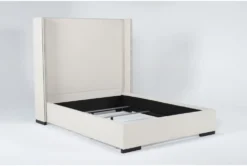 Halle Queen Upholstered Shelter Bed With Nailhead Wings -Home Furniture 293445 beige fabric bed side 19