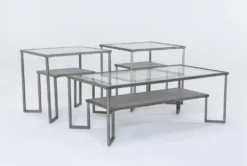 Harlow 3 Piece Coffee Table Set -Home Furniture 295612 silver metal coffee and end table set side 21