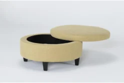 Perch II 32" Fabric Dijon Medium Round Storage Ottoman -Home Furniture 298109 yellow fabric ottoman detail 46
