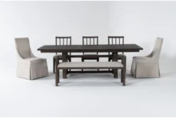 Gustav 78"-98" Rectangle Dining With Bench, Side Chairs, & Upholstered Host Chairs Set For 6 By Nate Berkus + Jeremiah Brent