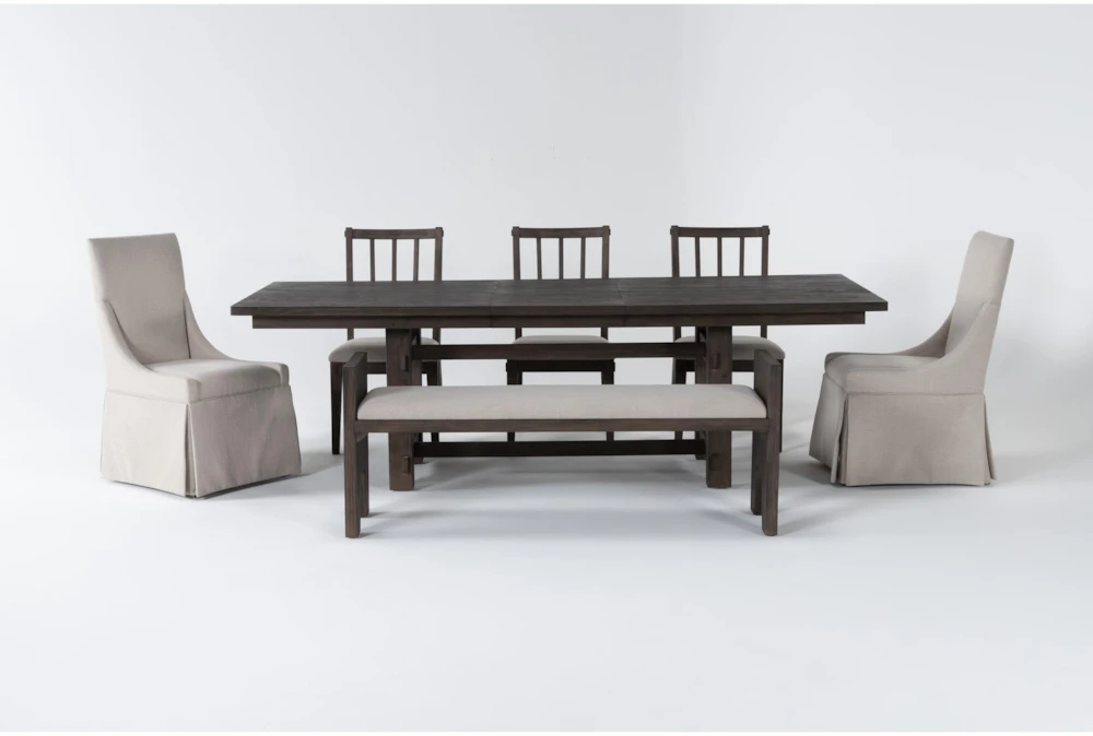 Gustav 78"-98" Rectangle Dining With Bench, Side Chairs, & Upholstered Host Chairs Set For 6 By Nate Berkus + Jeremiah Brent 1 Gustav 78"-98" Rectangle Dining With Bench, Side Chairs, & Upholstered Host Chairs Set For 6 By Nate Berkus + Jeremiah Brent