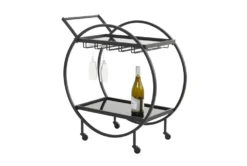 Black Rolling Round Bar Cart