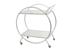 Silver Contemporary Round Rolling Bar Cart