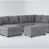 Hampstead Graphite 137" 2 Piece Sectional With Left Arm Facing Sleeper Sofa Chaise, Right Arm Facing Corner Chaise & Storage Ottoman