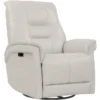 Crew Ivory Leather Power Cordless Swivel Glider Rocker Recliner With Power Headrest & USB