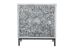 Gray Carved Wood 3 Drawer Cabinet -Home Furniture 303588 grey wood chest detail 46