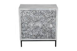 Gray Carved Wood 3 Drawer Cabinet -Home Furniture 303588 grey wood chest detail 47