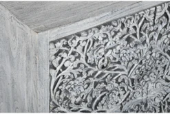 Gray Carved Wood 3 Drawer Cabinet -Home Furniture 303588 grey wood chest detail 48