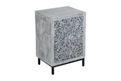Grey Carved Wood Accent Table