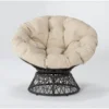 Soleil Cream Swivel Papasan Chair With Brown Wicker Frame