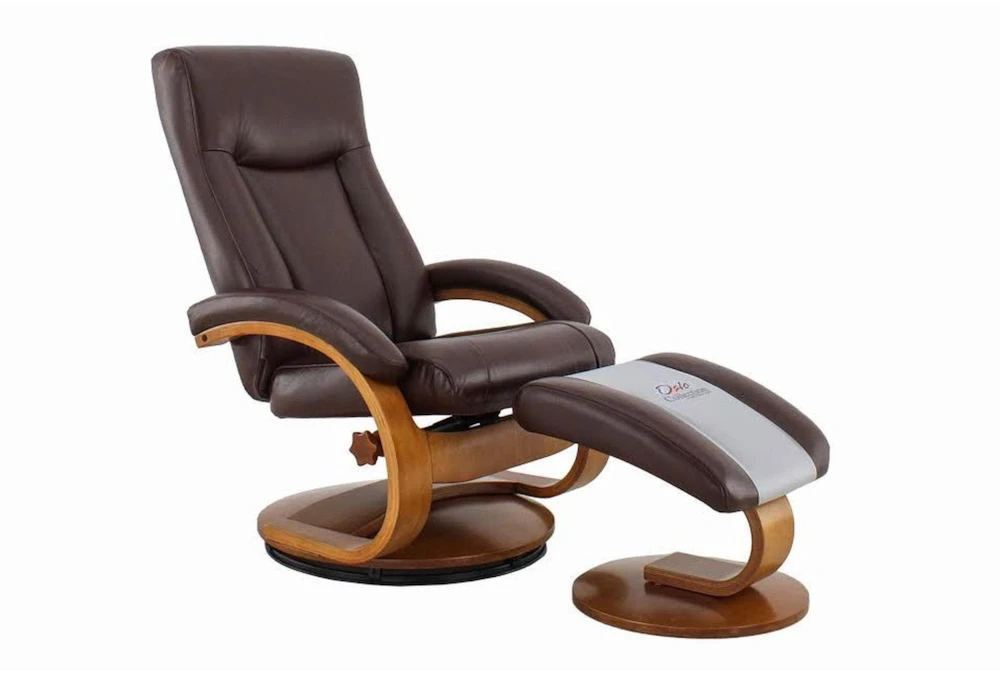 Boden Brown Faux Leather Reclining Swivel Chair And Ottoman 1 Boden Brown Faux Leather Reclining Swivel Chair And Ottoman