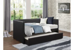 Woodwell Black Leather Twin Daybed With Trundle -Home Furniture 305479 black fabric daybed room 86