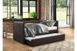 Woodwell Brown Leather Twin Daybed With Trundle -Home Furniture 305482 brown fabric daybed room 86