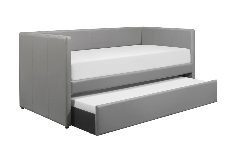 Woodwell Grey Leather Twin Daybed With Trundle 1 Woodwell Grey Leather Twin Daybed With Trundle