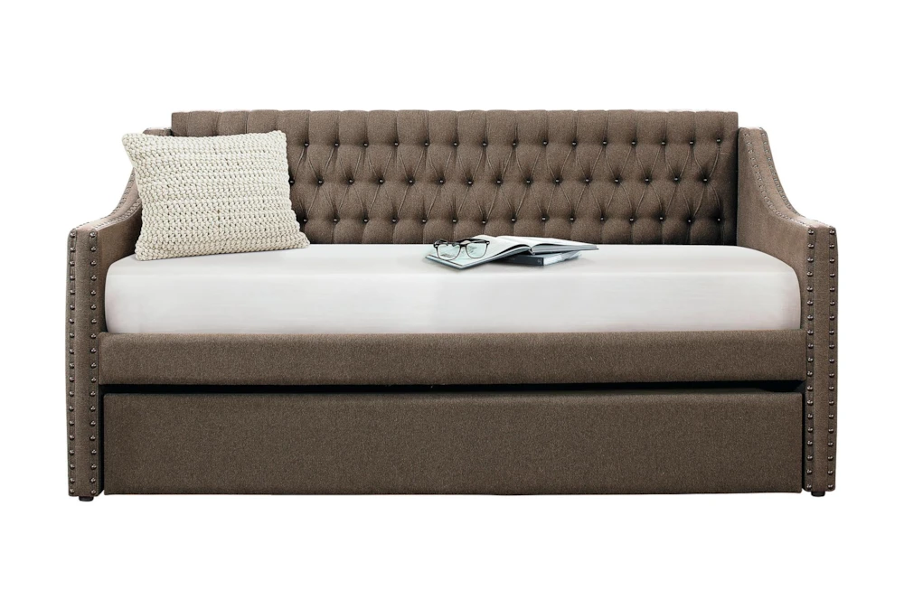 Luxe Brown Twin Upholstered Daybed With Trundle 2 Luxe Brown Twin Upholstered Daybed With Trundle - Image 2