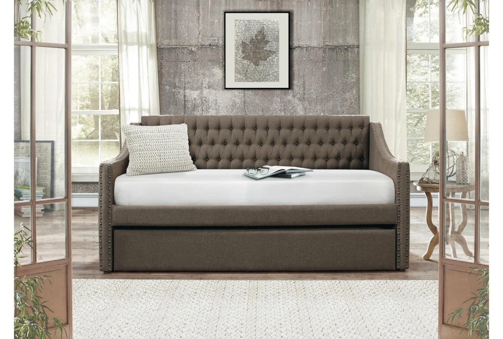 Luxe Brown Twin Upholstered Daybed With Trundle 5 Luxe Brown Twin Upholstered Daybed With Trundle - Image 5