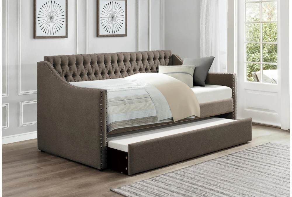 Luxe Brown Twin Upholstered Daybed With Trundle 6 Luxe Brown Twin Upholstered Daybed With Trundle - Image 6