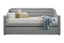 Luxe Grey Twin Upholstered Daybed With Trundle 11 Luxe Grey Twin Upholstered Daybed With Trundle -Home Furniture 305502 grey fabric daybed front 02