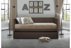 Tulney Chocolate Twin Upholstered Daybed With Trundle -Home Furniture 305509 brown fabric daybed room 85
