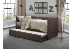 Tulney Chocolate Twin Upholstered Daybed With Trundle -Home Furniture 305509 brown fabric daybed room 86