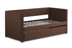 Tulney Chocolate Twin Upholstered Daybed With Trundle -Home Furniture 305509 brown fabric daybed side 17