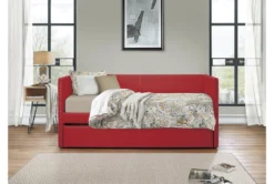 Tulney Red Twin Upholstered Daybed With Trundle -Home Furniture 305515 red fabric daybed room 85