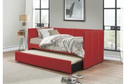 Tulney Red Twin Upholstered Daybed With Trundle -Home Furniture 305515 red fabric daybed room 86