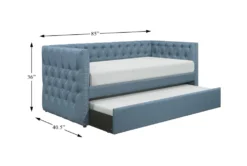 Sutton Light Blue Twin Upholstered Daybed With Trundle -Home Furniture 305526 grey fabric daybed detail 44