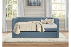 Sutton Light Blue Twin Upholstered Daybed With Trundle -Home Furniture 305526 grey fabric daybed room 85